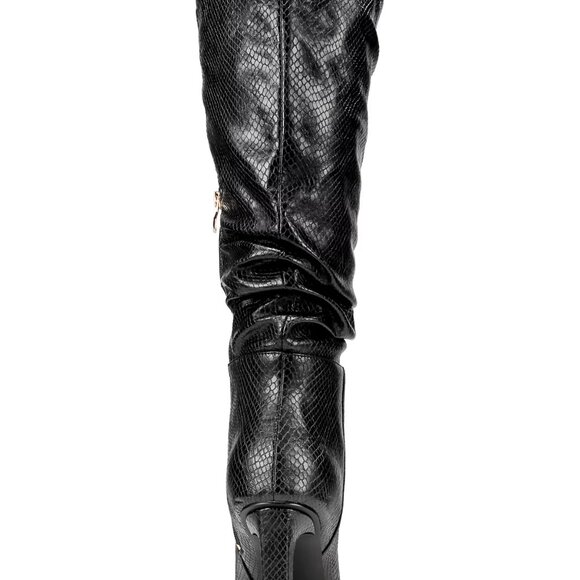 SMASH Shoes Women's Fallon Knee High Slouch Black Snake Dress Boots - Wide Calf - Picture 3 of 5